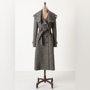 Anthropologie Cartonnier Enduring Tweed Coat Herringbone Belted Overcoat 6P